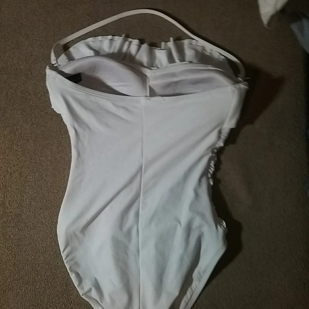 La Blanca One piece ruffle White Swimsuit - Picture 3 of 5